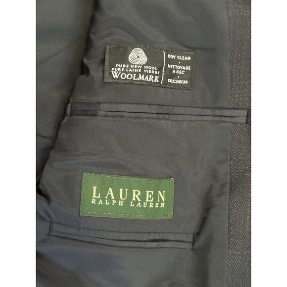 RALPH LAUREN Blazer Jacket Dark Blue Windowpane Plaid 100% Wool Sport Coat 42L - Picture 3 of 14